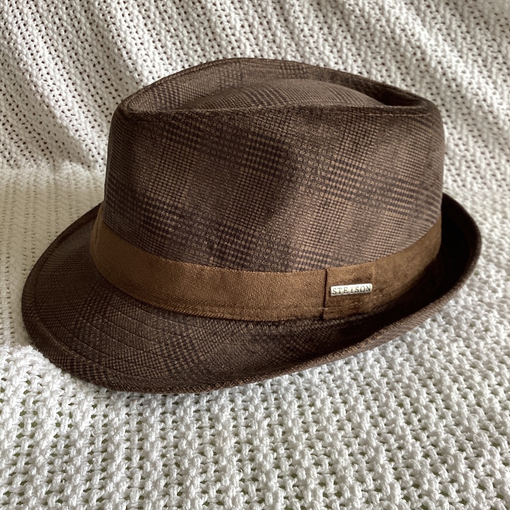 Stetson Fedora Brown plaid Hat size Large